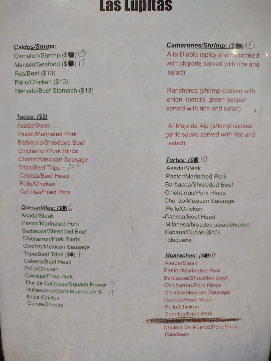 Las Lupitas Mexican Restaurant Menu - Image 1